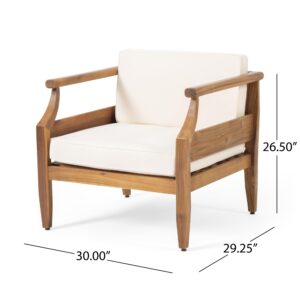 Christopher Knight Home Anton Outdoor Club Chairs with Cushions-Acacia Wood-Teak/Cream, 30 "W x 29.25 "D x 26.5 "H