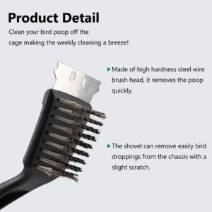 Evenpop Bird Cage Brush, Stainless Steel Long Handle Bird Droppings Cleaning Brush with Scraper, Bird Cage Cleaner for Cleaning Bird Parrot Pet Cages Kennels Perches Birdcage Accessory