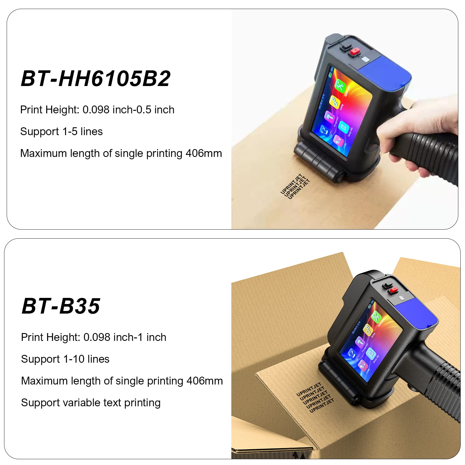 UPRINTJET B35 Handheld Inkjet Printer 1", Handheld Printer with Fast Dry Ink Expiry Date Printing Machine for Time QRcode Barcode Number Logo Label Handheld Inkjet Printer Gun for Any Surfaces