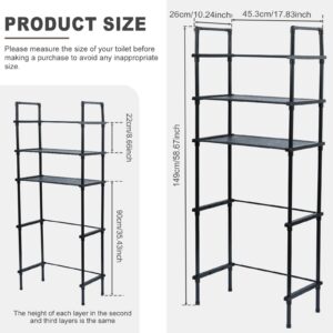 PTMTFYL Over The Toilet Storage Shelf, 3 Tier Storage Cabinet Over Toilet, Behind Toilet Shelf, Above Toilet Storage Rack, Bathroom Organizer Freestanding Toilet Shelf Space Saver (Black)