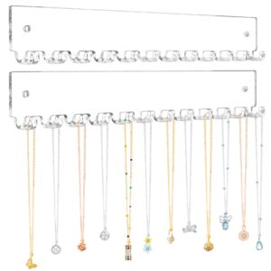 milylove acrylic necklace holder 2 pack wall mounted necklace organizer hanging jewelry organizer with 12 hooks for necklaces, bracelets, rings and bangles display