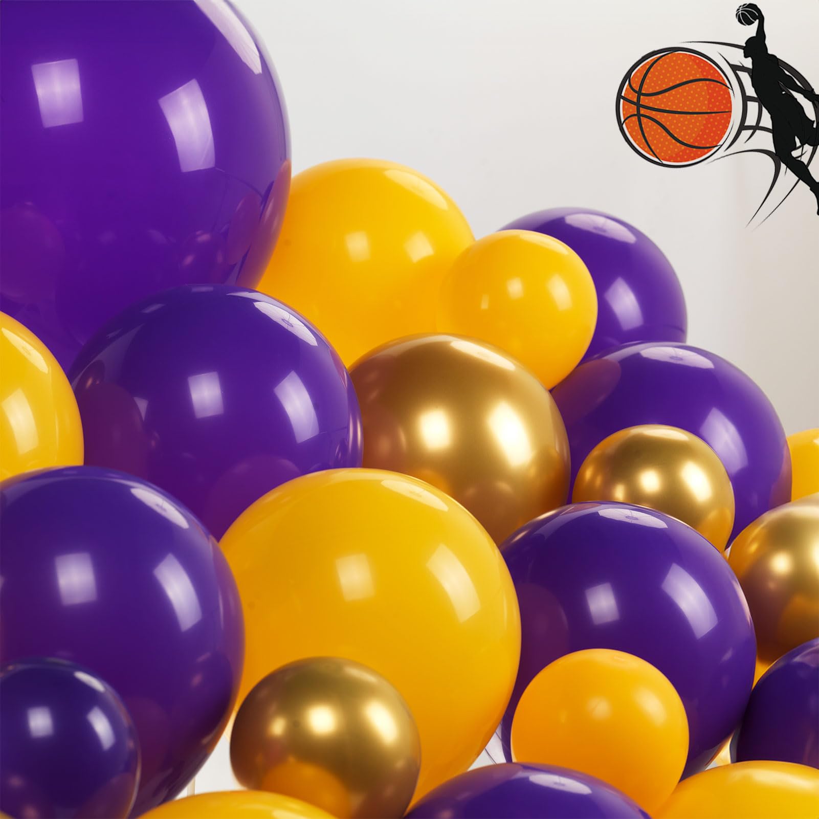 Royal Purple and Gold Balloon Garland Arch Kit 132Pcs with lemon Yellow balloons for Halloween Birthday Graduation Prom Basketball Sport Theme Party Decorations