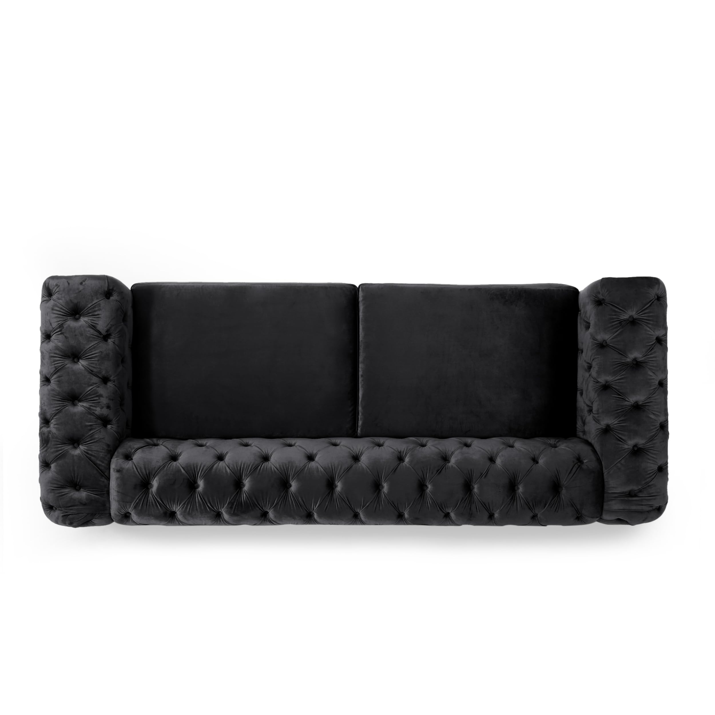 Yoglad Modern Tufted Velvet Sofa, 3-Seater Upholstered Couch with Metal Legs, Mid-Century Modern Velvet Accent Furniture for Living Room, Bedroom, or Apartment (83.75'' Black)