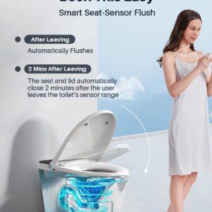 Smart Toilet with Built-in Tank & Bidet Auto Open/Close Foot Sensor Flush Dryer Heated Seat Soft Close Elongated One-Piece Design (ZY695A)