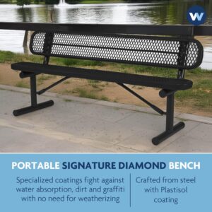 Wabash Valley 6-Foot Commercial Outdoor Bench with Backing | Diamond Pattern | Extremely Durable Plastisol Coated | Lifetime Outdoor Use | Withstands All Weather Conditions | Signature Collection