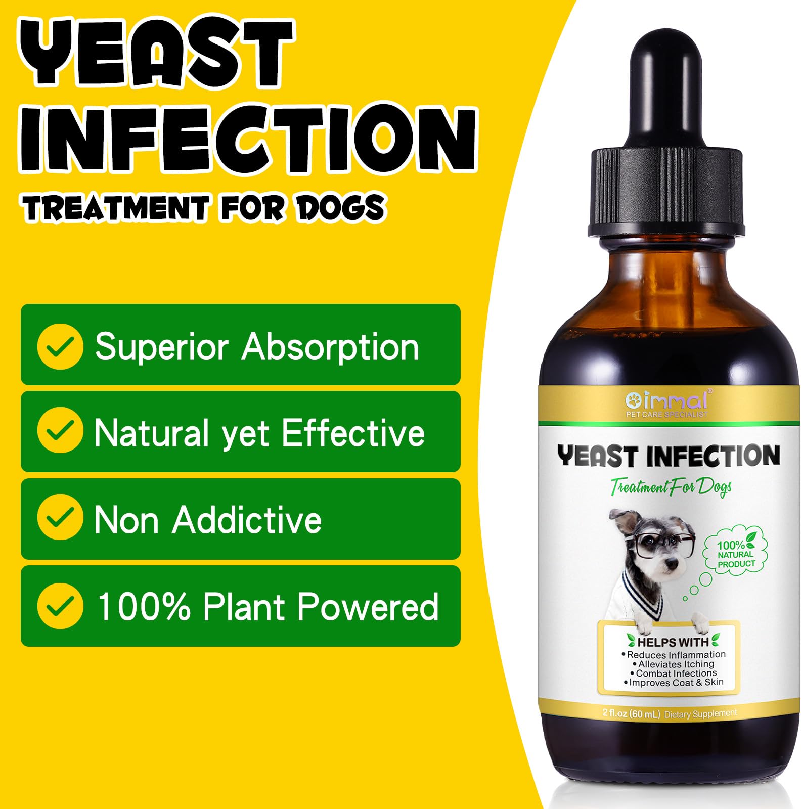 Dog Yeast Infection Treatment, Natural Yeast Infection Treatment for Dogs, Supports Dog Ear Infection Treatment and Allergy Itch Relief, Reduces Inflammation,Improve Coat & Skin, Bacon Flavor, 2 Fl Oz