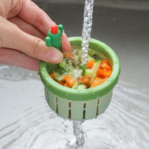 Cactus Kitchen Sink Drain Strainer - Press Automatic Dumping Basket,Multi-Functional Cactus Sink Draining Basket,for Kitchen Sinks, Bathtubs, and Showers (2pcs /green+yellow)