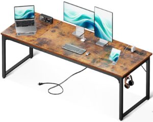 coleshome 71 inch computer desk with usb ports, large office desk, long study student writing desk, rustic brown