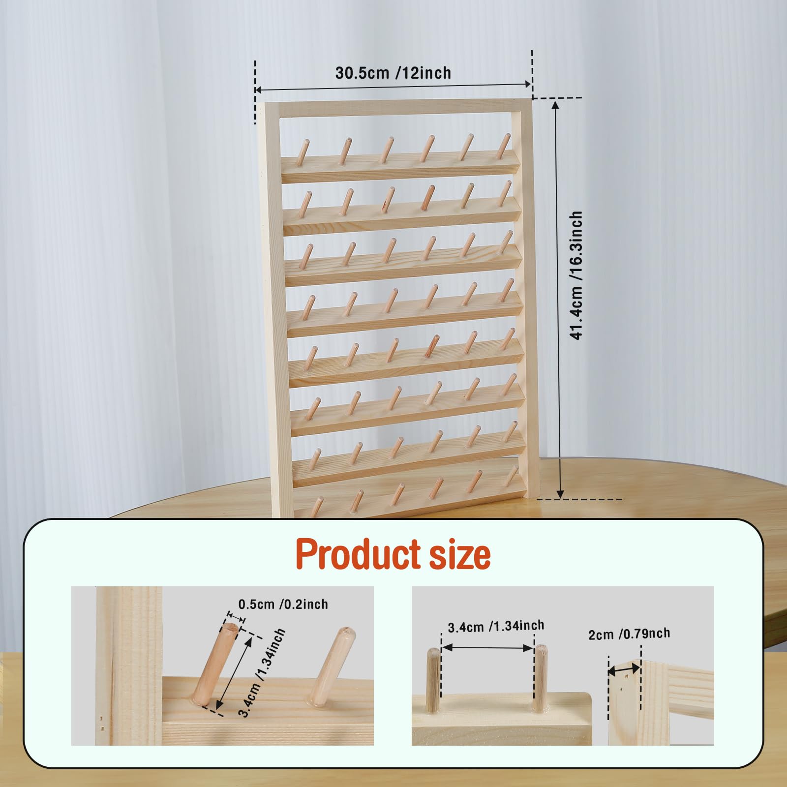 Abizarch Wooden Thread Holder, 48 Spool Wall Mounted Wooden Sewing Thread Rack with Screws, Multi Purpose Thread Holder Organizer for Embroidery Sewing Threads Hair Band(48 axis)