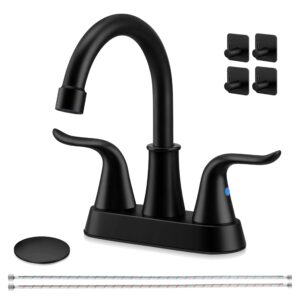 bathroom faucet for 3 hole, homikit 4 inch 2-handle bathroom sink faucet, matte black bathroom faucets for sink vanity rv lavatory, stainless steel faucet for bathroom sink with drain & hoses & hooks