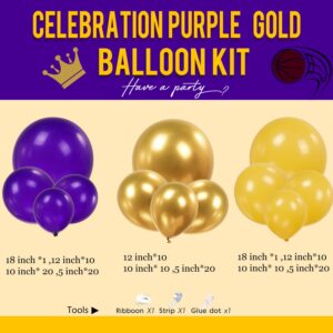 Royal Purple and Gold Balloon Garland Arch Kit 132Pcs with lemon Yellow balloons for Halloween Birthday Graduation Prom Basketball Sport Theme Party Decorations