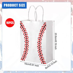 PEUTIER 16pcs Baseball Party Gift Bags, Kraft Paper Baseball Snack Goody Bags with Handle Treat Goodie Bags Candy Bags Sport Party Favor Bags for Birthday Party Baseball Team Themed Party Supplies