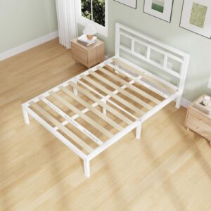 Novilla 14 Inch Queen Bed Frame with Headboard, No Box Spring Needed, Metal Platform Bed Frame Queen Size, Heavy Duty, Under Bed Storage, Easy Assembly, White