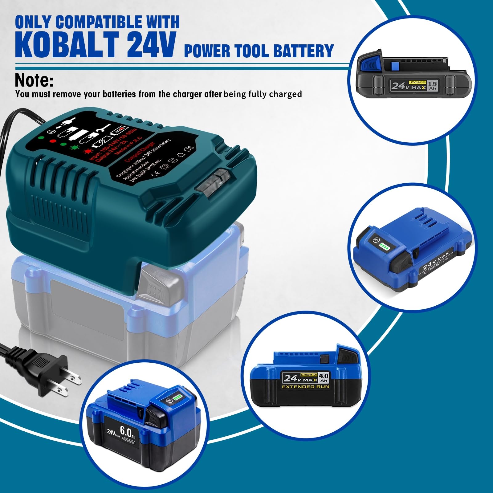 Compact Cordless Power Tool Battery Chargers (110V Input for Kobalt 24V Charger)