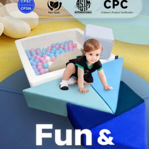 Heypappy Tangram Puzzles Kids Play Couch, 1600+DIY Toddler Modular Couch, 37"x37"x12" Foam Ball Pit, 8PCS Kids Sofa for Playroom Montessori Fort Building