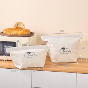 LOHONER Bread Bags for Homemade Bread - 2 Pack Reusable Sourdough Bread Bags, Linen and Cotton Homemade Bread Storage with Plastic Lined