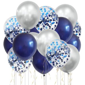 50pcs 12inch navy blue silver latex helium balloons,blue silver confetti balloon for graduation decorations/class of 2024 birthday anniversary decorations