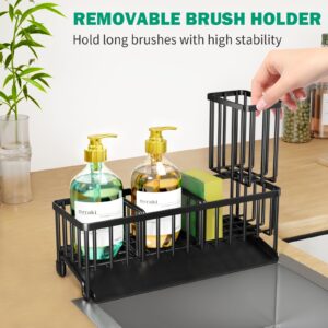 TomCare Sponge Holder for Kitchen Sink Extra Large Sink Caddy with Drain Tray Brush Holder Rustproof Kitchen Sink Organizer with 2 Adjustable Dividers Durable Kitchen Storage Accessories for Counter