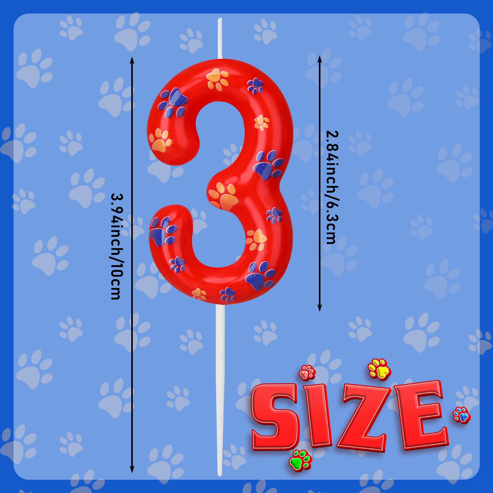 Conelist Number 3 Dog Paw Birthday Candles Dog Patrol Toppers Candles Numeral Birthday Cake Topper Boy Girl Paw Birthday Decoration Dog Patrol Party Supplies