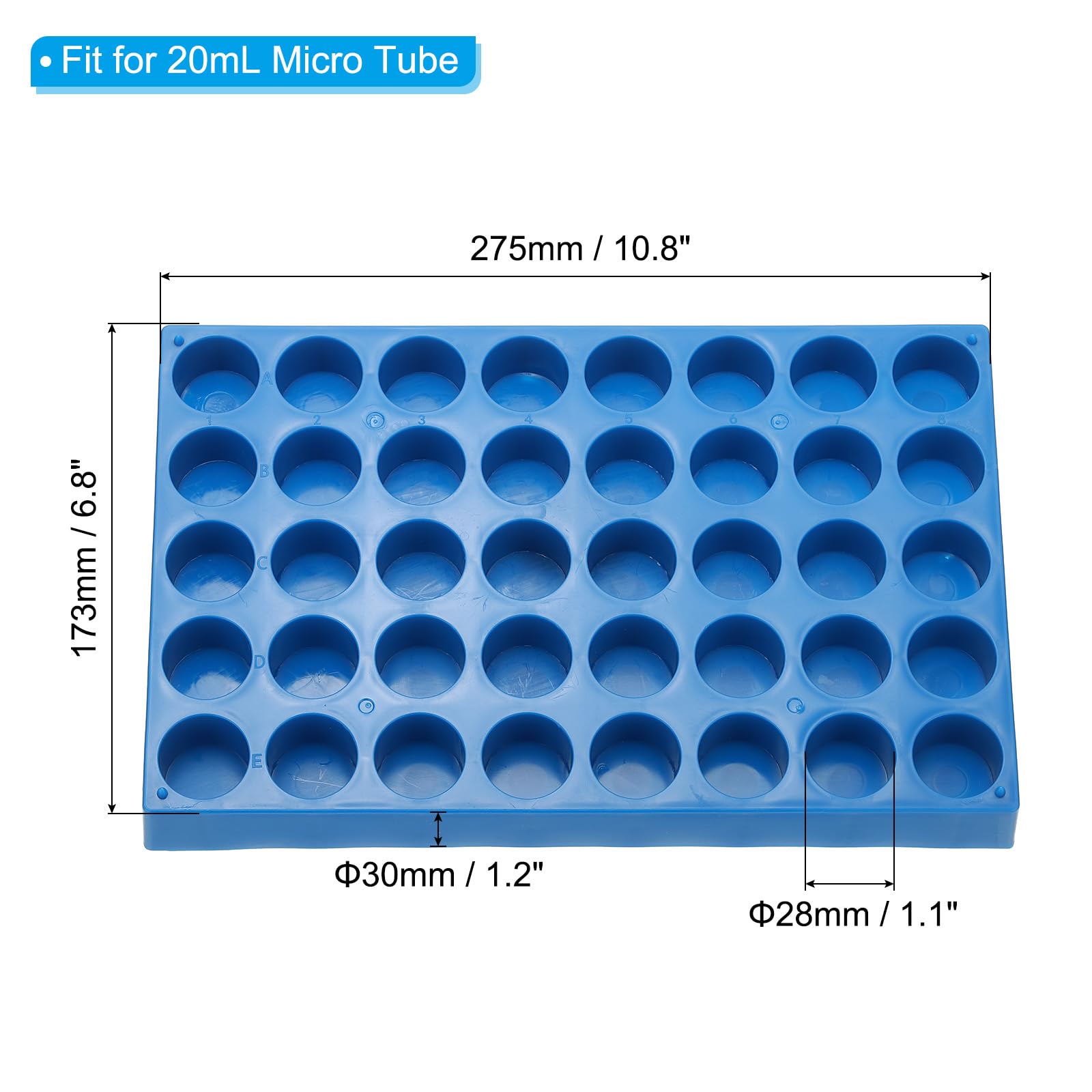 PATIKIL Vial Rack for 20ml Autosampler Vials, 2 Pack Vial Tray Holder 40-Well Stackable Test Tube Rack Vial Holder for Microcentrifuge Tubes, Blue