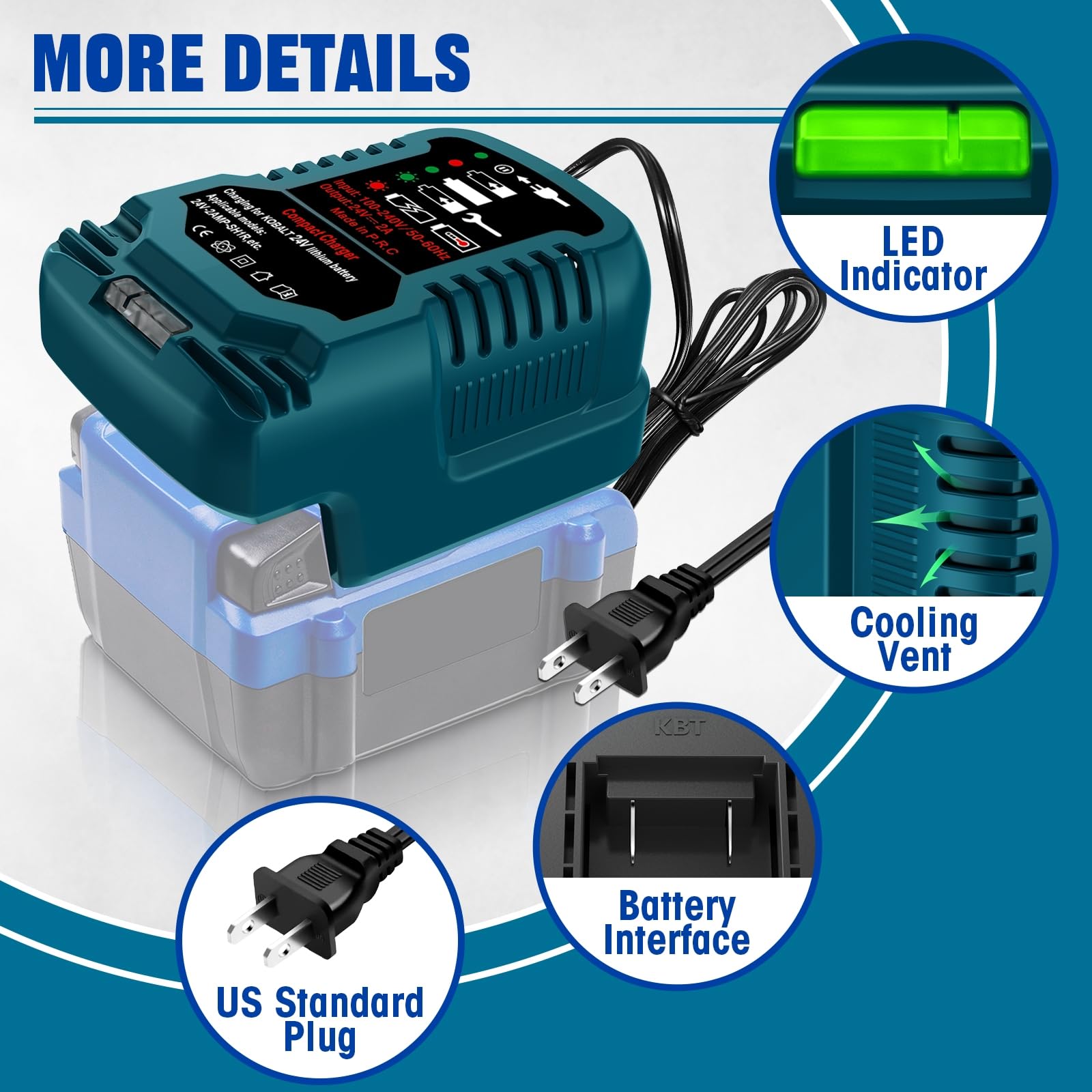 Compact Cordless Power Tool Battery Chargers (110V Input for Kobalt 24V Charger)