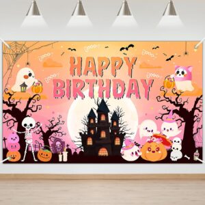 lecheme pink halloween birthday backdrop happy birthday halloween banner cute halloween backdrop for girls birthday halloween birthday party decorations