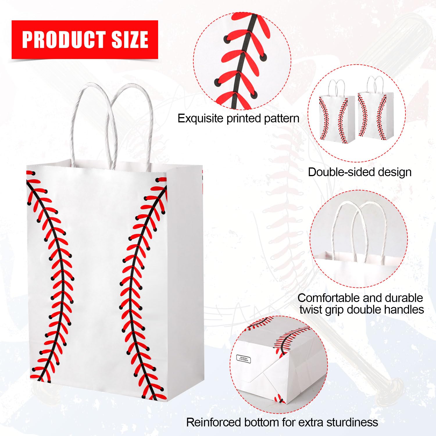 PEUTIER 16pcs Baseball Party Gift Bags, Kraft Paper Baseball Snack Goody Bags with Handle Treat Goodie Bags Candy Bags Sport Party Favor Bags for Birthday Party Baseball Team Themed Party Supplies