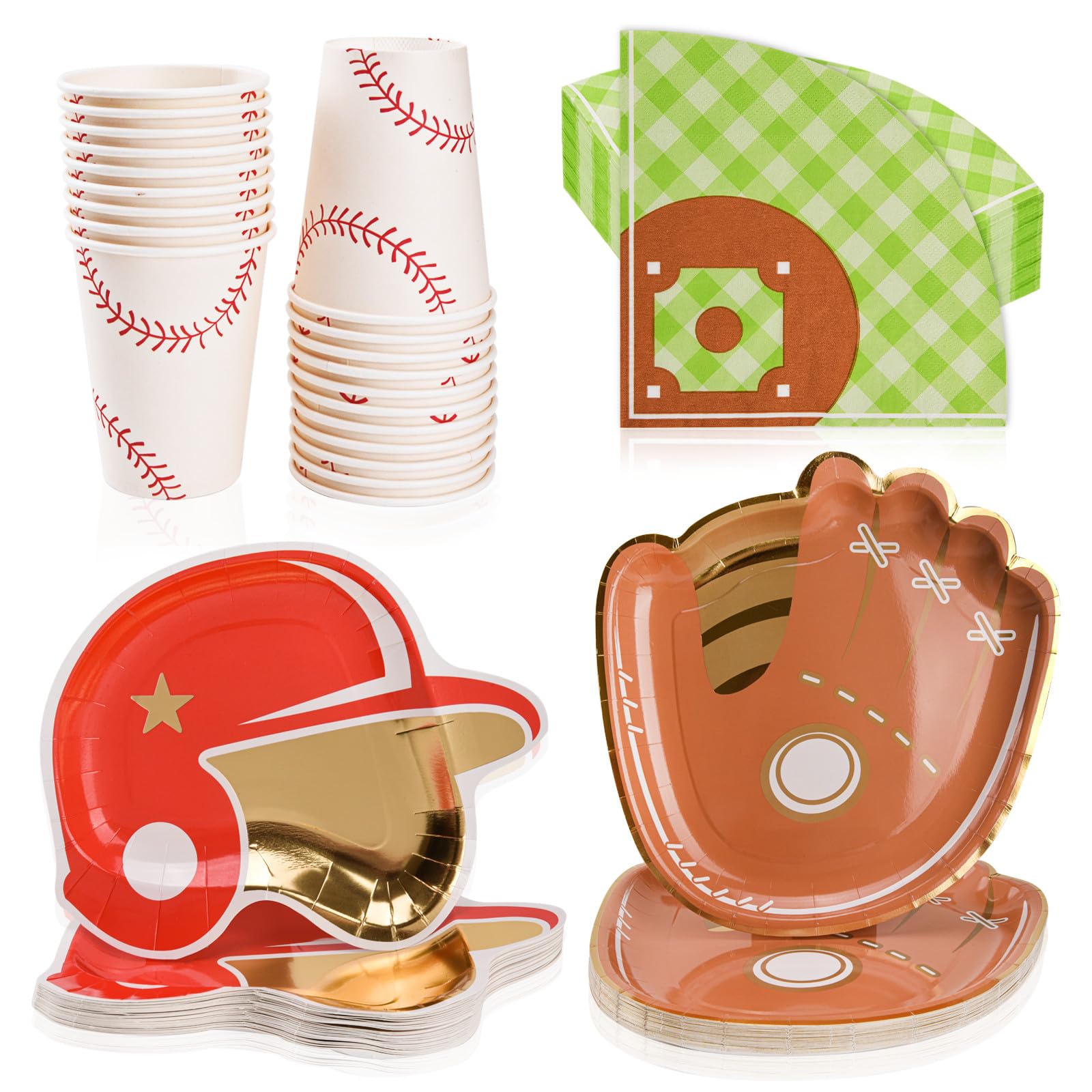 Lingringdcy 125 Pieces Baseball Party Decoration Tableware Set Baseball Field Disposable Napkins Plates and Cups for Baseball Theme Baby Shower Birthday Party Supplies, Serves 25