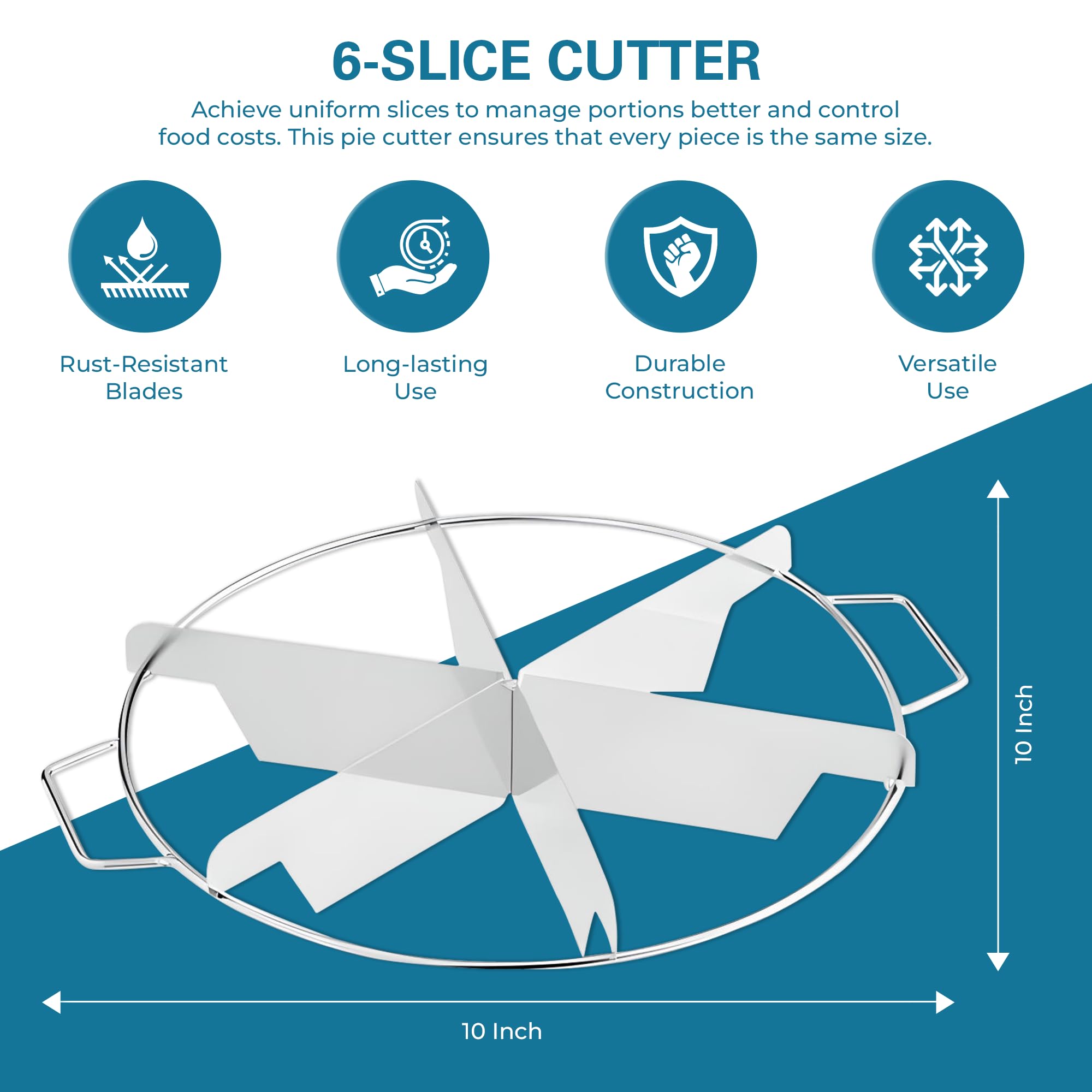 OCS Parts 10" Stainless Steel Pie Cutter | 6-Slice Pie Cutter | Creates Beautifully Uniform Slices of Pie