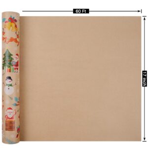 Aimyoo Santa Kraft Christmas Wrapping Paper Jumbo Roll, Reindeer Snowman Xmas Gift Wrap Paper 17 in x 60 ft