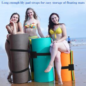 2Pcs Floating Water Mat Straps with Pad Protectors, Water Pad Storage Straps with Elastic and Anti-Slip Strips, Reusable Metal Buckle Nylon Cinch Securing Straps for Most Water Pad Mats (90 inch)