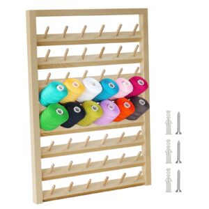 abizarch wooden thread holder, 48 spool wall mounted wooden sewing thread rack with screws, multi purpose thread holder organizer for embroidery sewing threads hair band(48 axis)