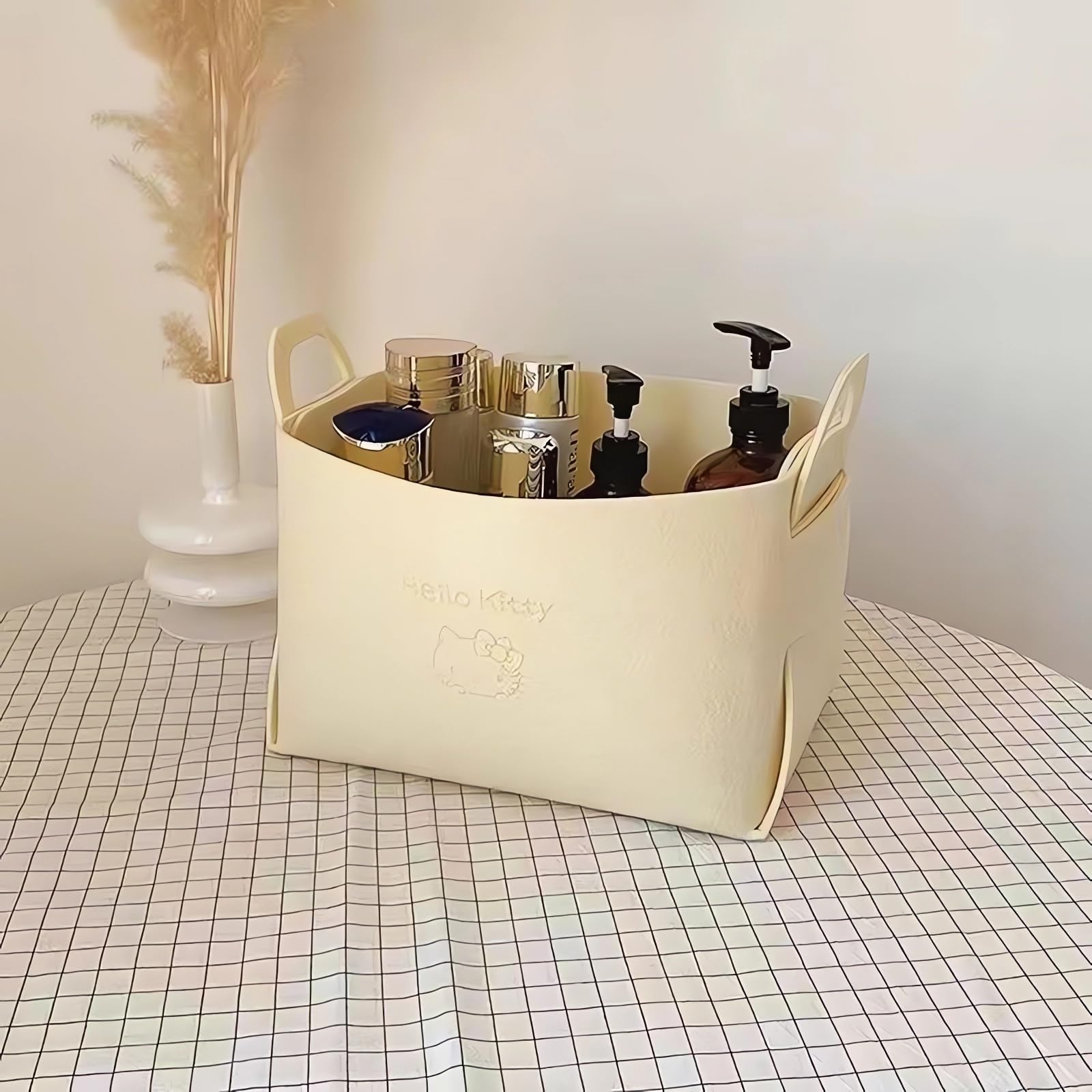 Wycoroy Storage Baskets Collapsible Felt Storage Bin Set, Organizer with Carry Handles, Storage Box for Shelves, Clothing, Books, Shoes,Toys (Beige, Lagge)