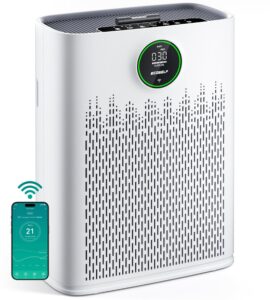 ecoself smart air purifier for home large rooms, with wifi control, smart mode, aqi display, 22db sleep mode & aromatherapy, covers up to 1295 ft² with 2x-power filtration, hap603, bright white