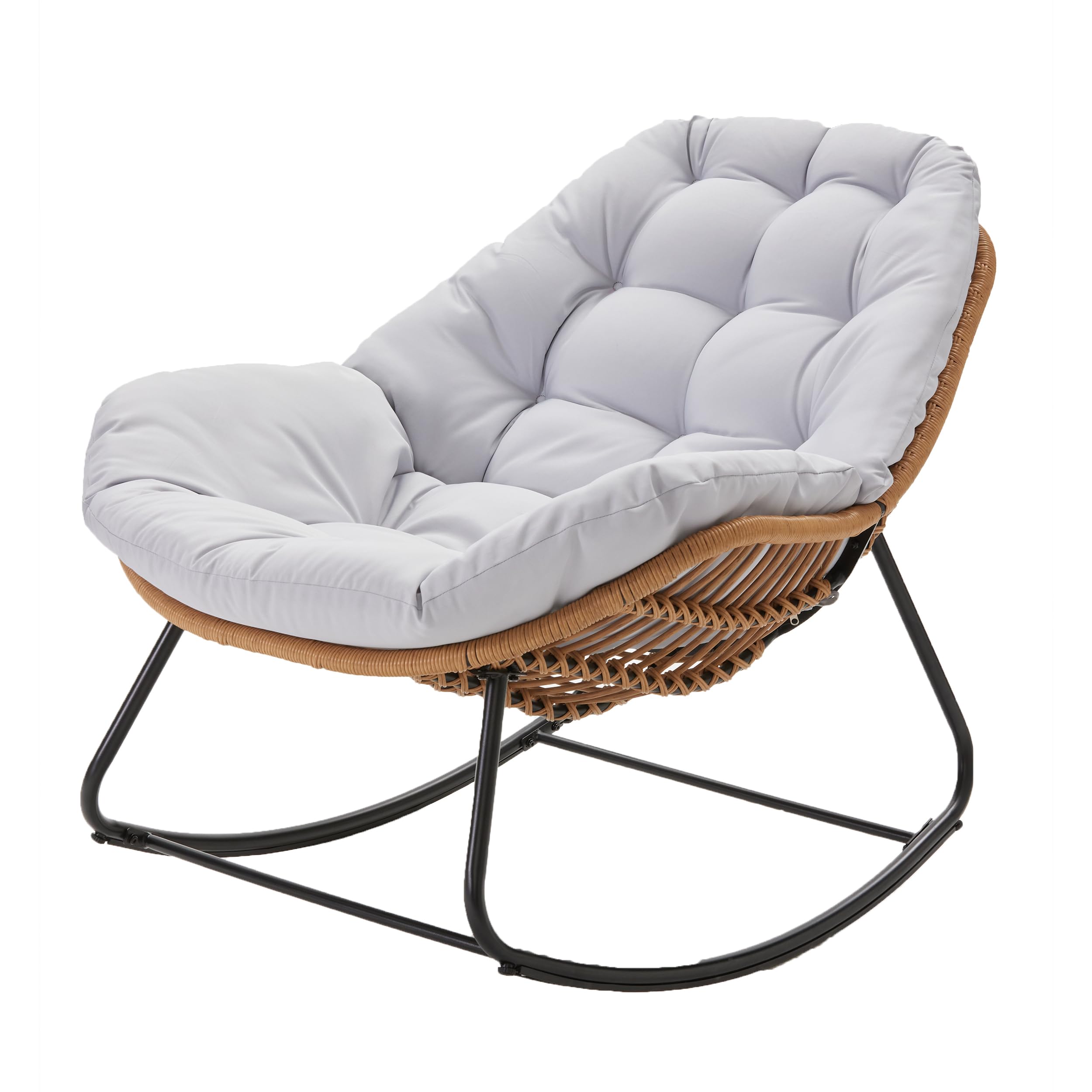 Apepro Wicker Rocking Chair with Footstool,Patio Rocking Chairs with Thickened Cushions,Outdoor Rocking Chair Glider Rocking Chair,Light Grey