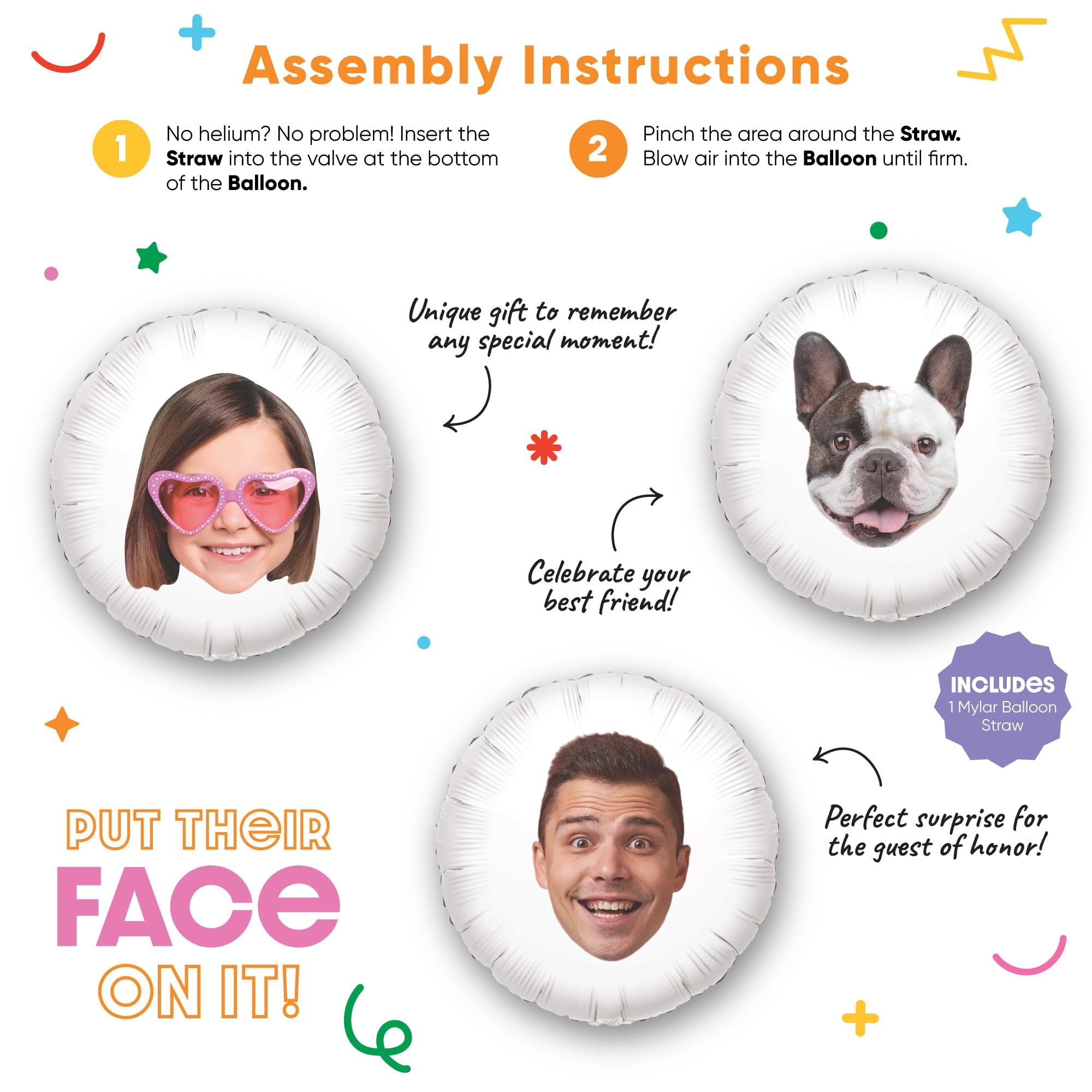 Big Dot of Happiness Personalized Fun Face Photo Balloons, Custom Birthday Balloons, Anniversary Party Decorations, Baby Shower, Bachelorette Party Decor, Circle Double-Sided Mylar Balloon, 1 Piece