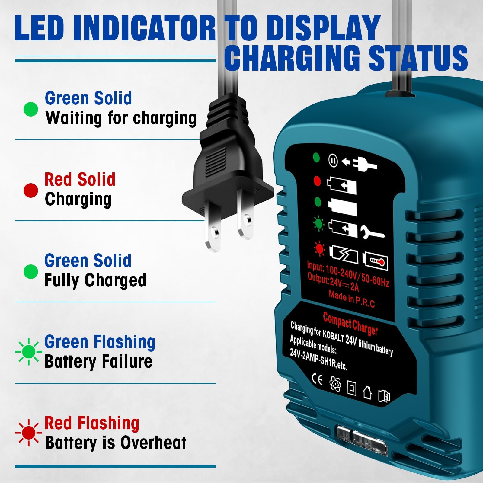 Compact Cordless Power Tool Battery Chargers (110V Input for Kobalt 24V Charger)