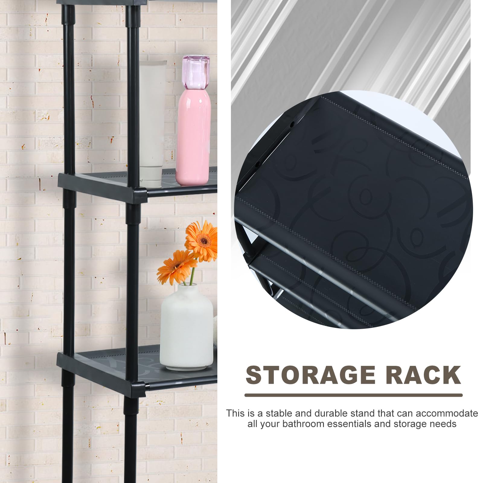 PTMTFYL Over The Toilet Storage Shelf, 3 Tier Storage Cabinet Over Toilet, Behind Toilet Shelf, Above Toilet Storage Rack, Bathroom Organizer Freestanding Toilet Shelf Space Saver (Black)