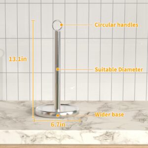 Paper Towel Holder Countertop, Silver Stainless Steel Paper Towel Holder for Standard & Jumbo Rolls, Paper Towel Holder Stand with Weighted Anti-Slip Base for Kitchen Bathroom