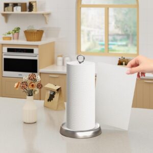 Paper Towel Holder Countertop, Silver Stainless Steel Paper Towel Holder for Standard & Jumbo Rolls, Paper Towel Holder Stand with Weighted Anti-Slip Base for Kitchen Bathroom