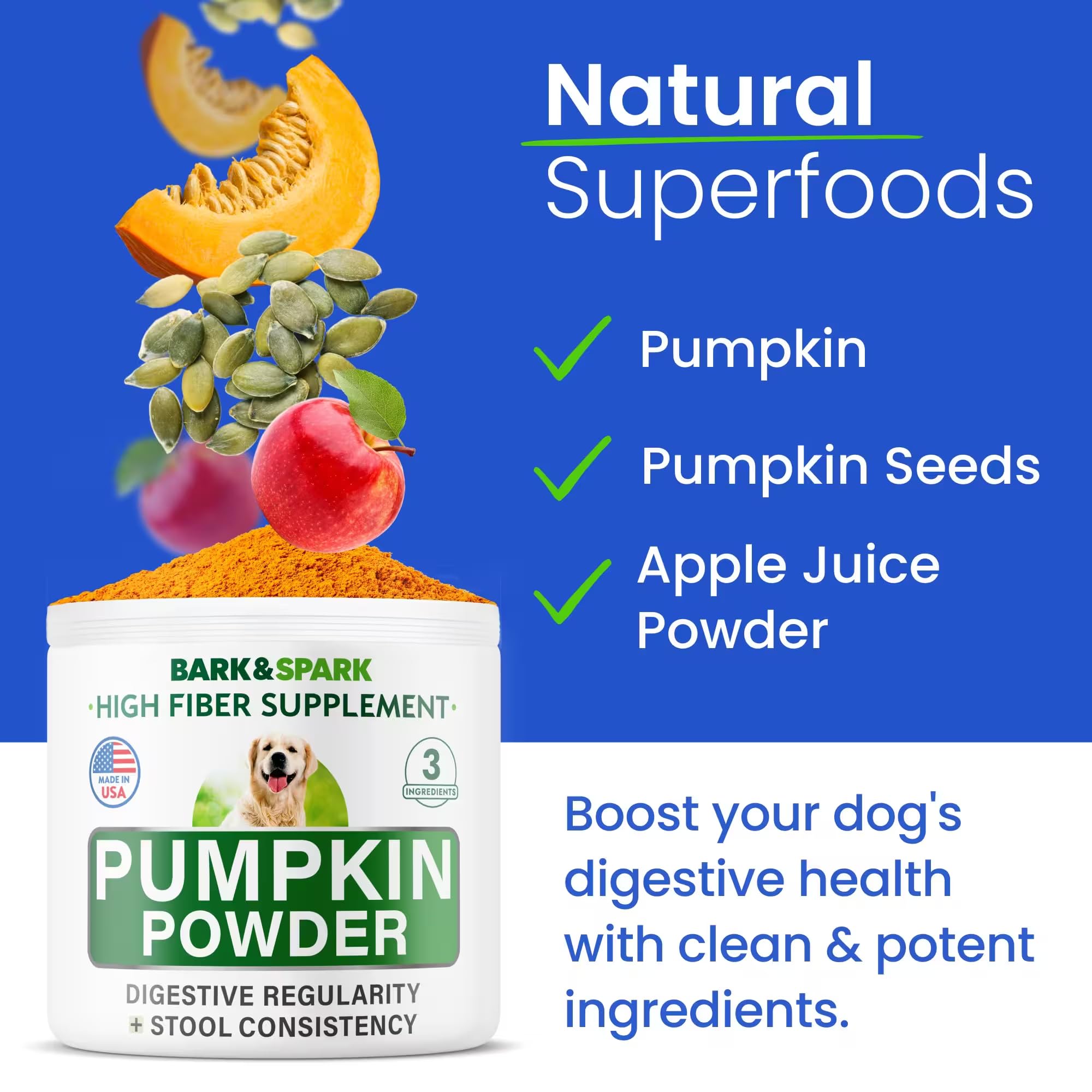 Pumpkin for Dogs - Apple, Pumpkin Seeds and Pumpkin Fruit - Fiber Supplement and Stool Softener - Diarrhea, Constipation, Upset Stomach, Food Sensitivity - Improve Digestion - 7oz Apple Flavor