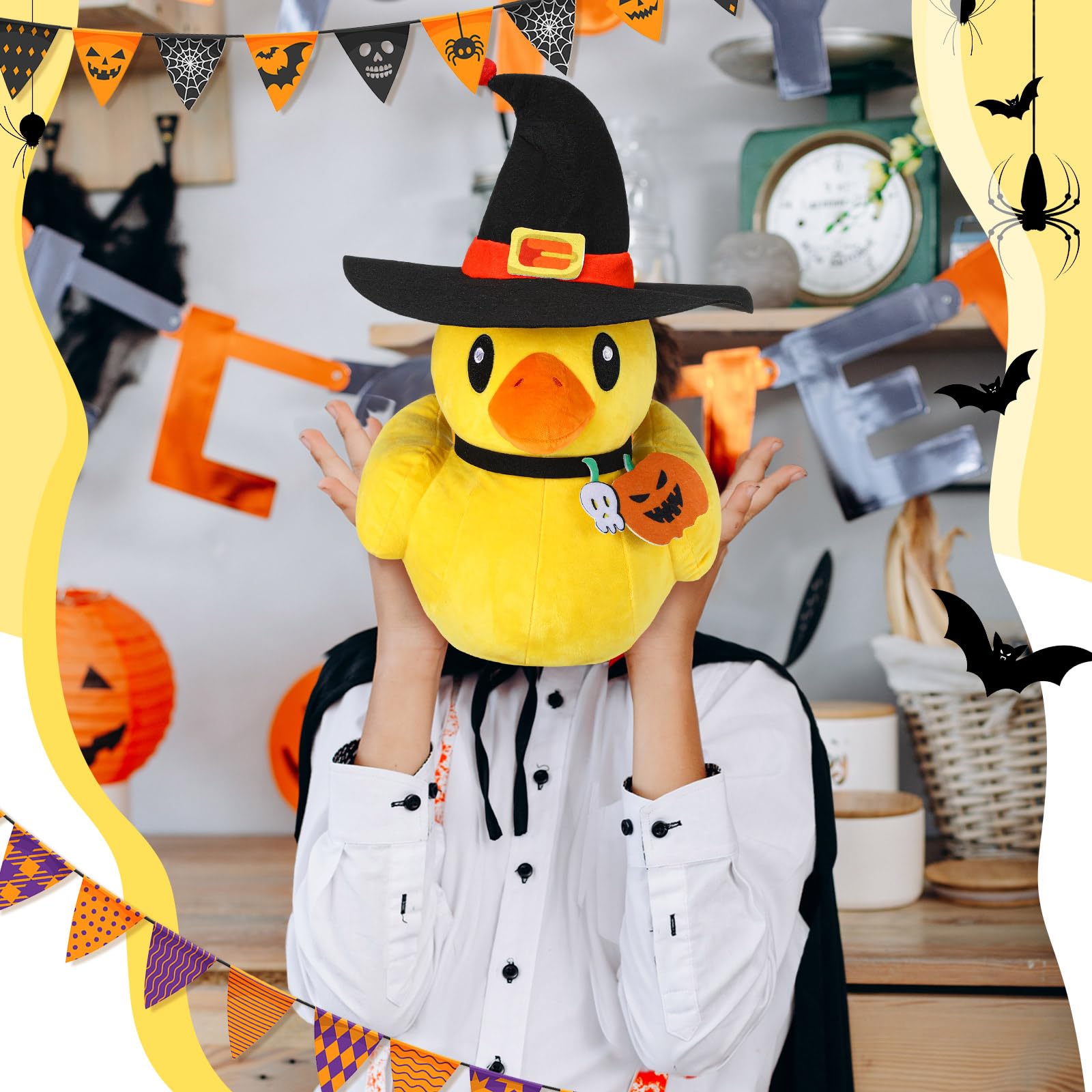 WinnerWhy Halloween Duck Stuffed Animals 11.81 Inch Huggable Soft Plush Animal Giant Stuffed Animals with Hat Plush Pillow Animal Doll for Birthday Gift Halloween Party