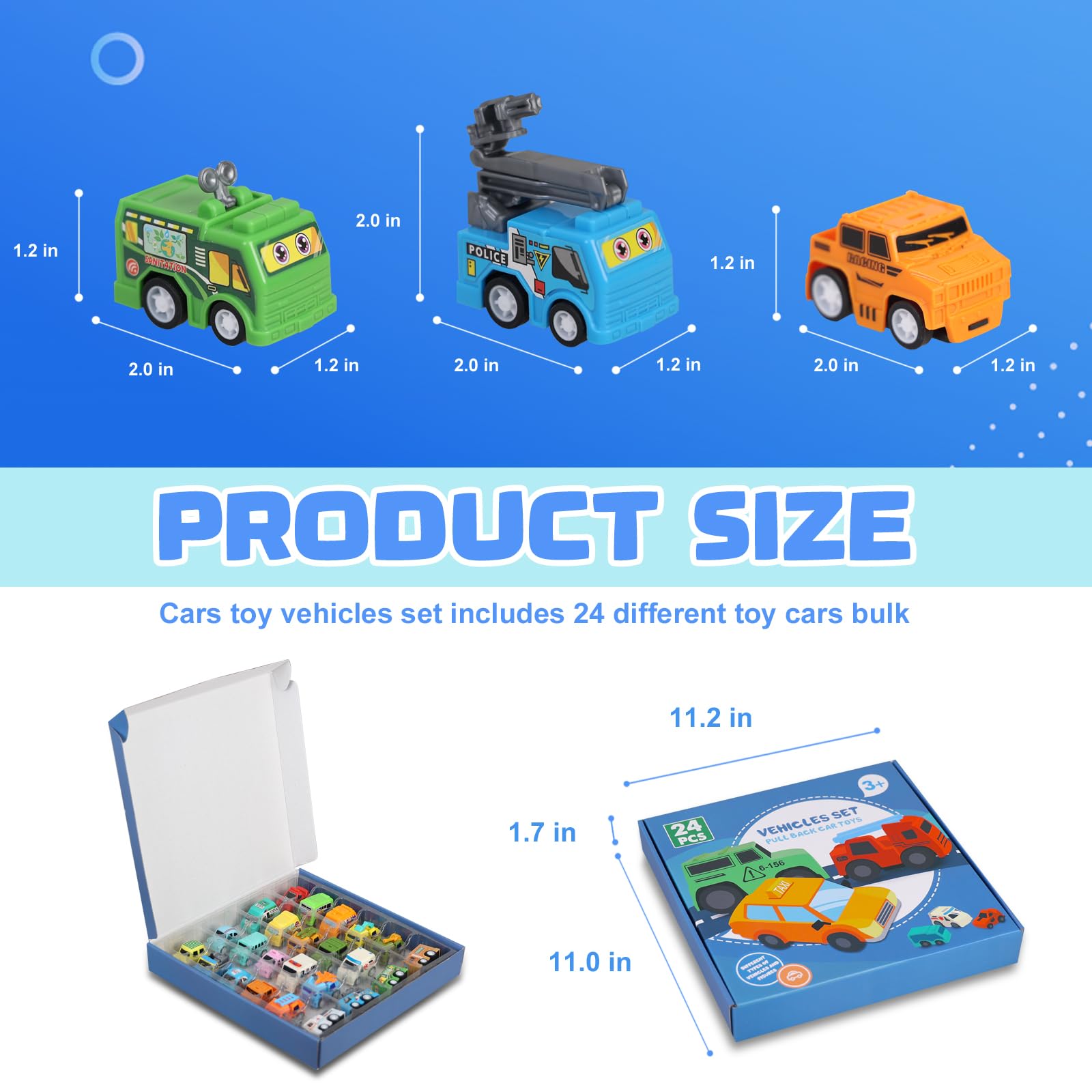 YiHee 24 Pieces Pull Back Cars Toy Vehicles Set, Mini Toys City Cars and Trucks, Variety of Vehicles and Figures, Small Car with Storage Bag, Party Favors Bulk Birthday Gift for Boys Girls Kids