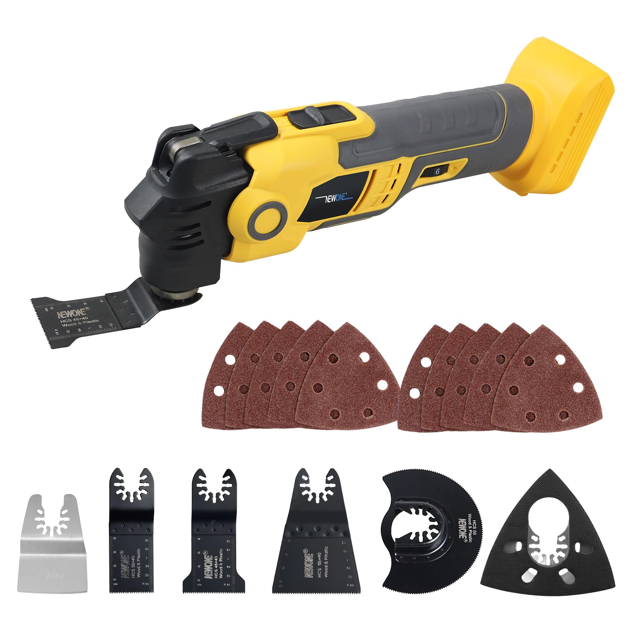 NEWONE Oscillating Tool Compatible with De-Walt 20V Battery Anti-vibration Oscillating Multi-Tool Kit with 3.6° Oscillation Angle,6 Variable Speed,16-piece Electric Multitool Blades,Box