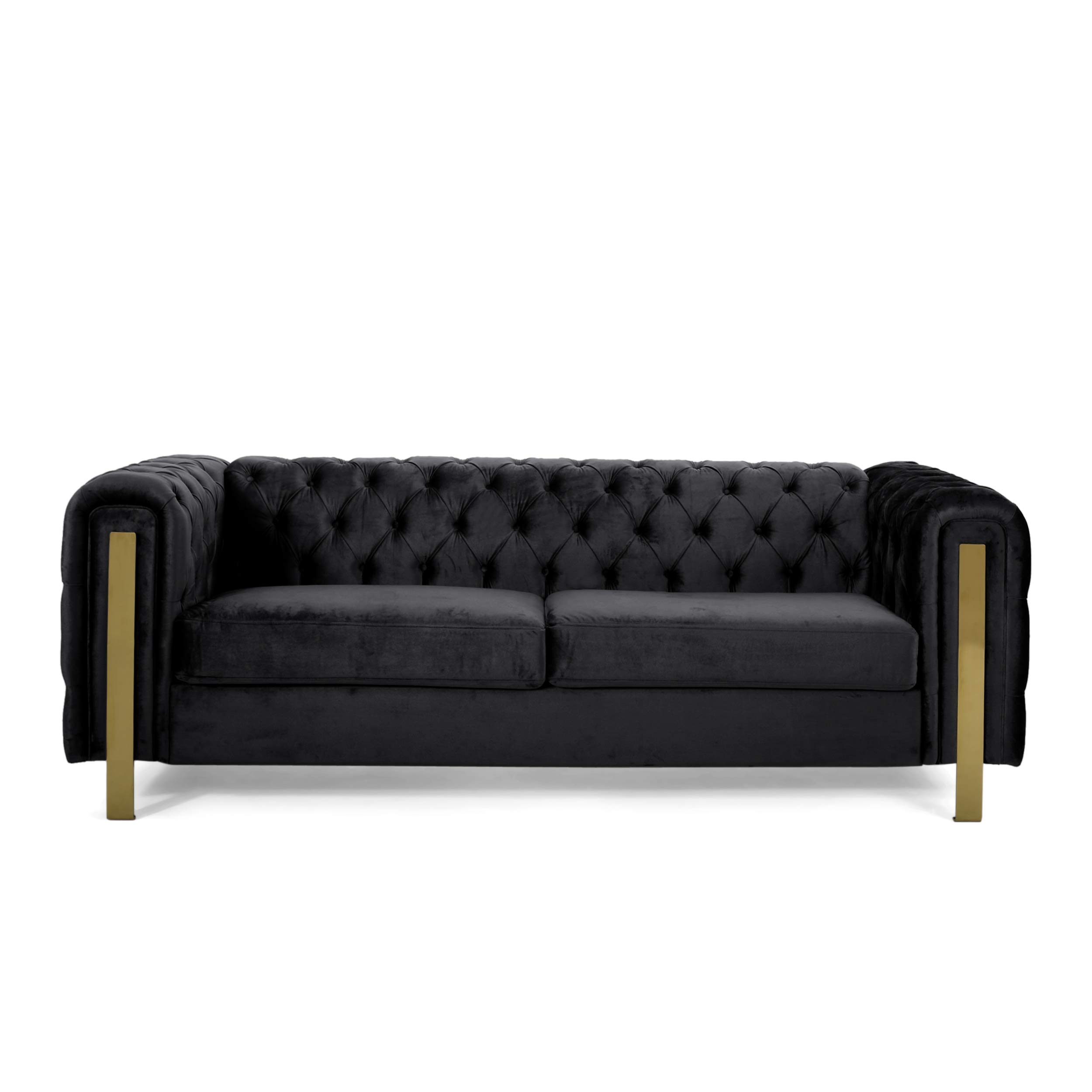 Yoglad Modern Tufted Velvet Sofa, 3-Seater Upholstered Couch with Metal Legs, Mid-Century Modern Velvet Accent Furniture for Living Room, Bedroom, or Apartment (83.75'' Black)