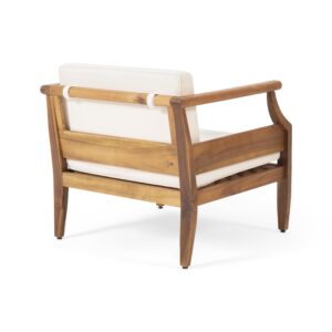 Christopher Knight Home Anton Outdoor Club Chairs with Cushions-Acacia Wood-Teak/Cream, 30 "W x 29.25 "D x 26.5 "H