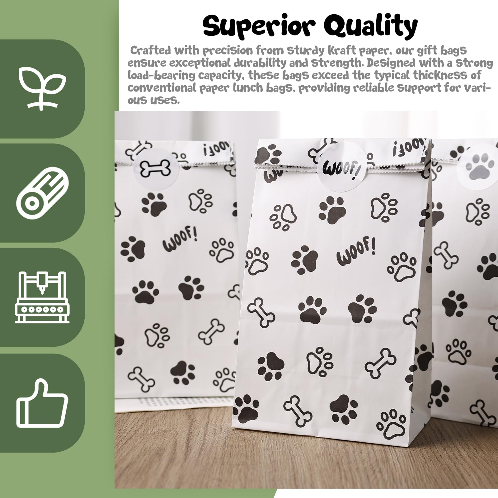 VGOODALL 24PCS Paw Print Treat Bags, 4.7"x 3.1"x 8.7" Puppy Dog Paw Print Gift Bags Black White Dog Paw Party Favors Bags for Girl Boy Baby Shower Birthday Party