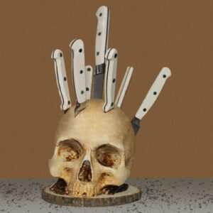 rotors skull knife holder for kitchen storage, halloween skull decor horror kitchen storage knife rack kitchen fruit storage rack decoration, scary party fruit storage rack skeleton decoration