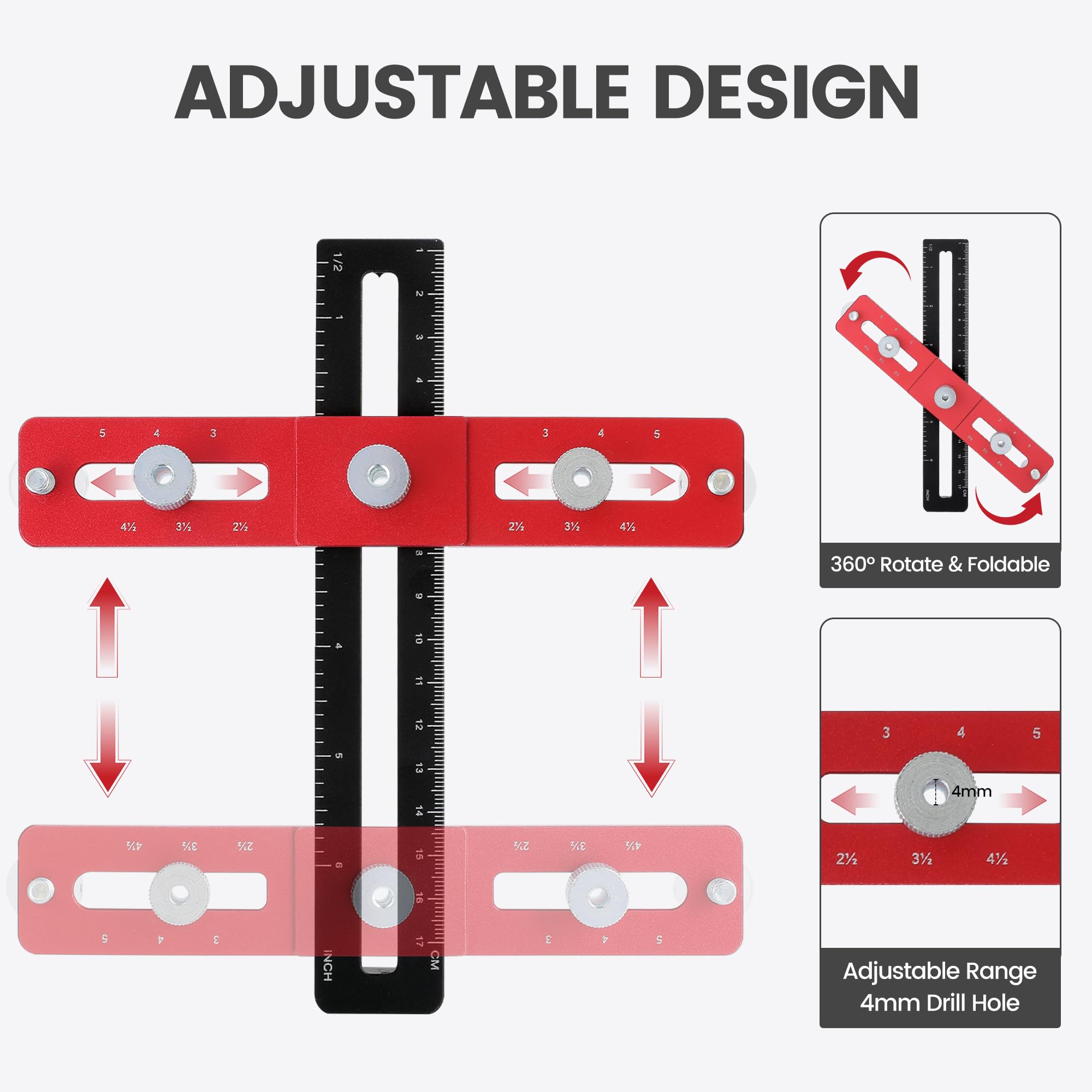 Cabinet Hardware Jig, Adjustable Cabinet Jig for Pulls and Handles, Cabinet Handle Template Tools Cabinet Pull Jig with Punch Locator, Drill Guide, Drill Bits