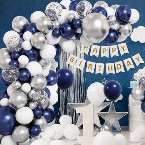 50pcs 12inch Navy Blue Silver Latex Helium Balloons,Blue Silver Confetti Balloon for Graduation Decorations/Class of 2024 Birthday Anniversary Decorations